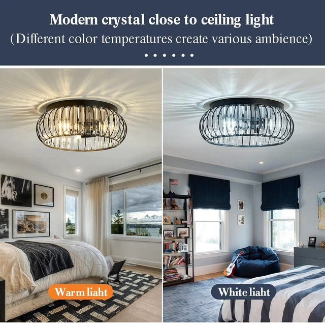 Alt view image 5 of 7 - YYJLX 3 Light Flush Mount Ceiling Light Fixtures Modern Crystal Chandelier Black E26 Indoor Lighting for Hallway Bedroom Bathroom Foyer Living Room Dining Room Kitchen.