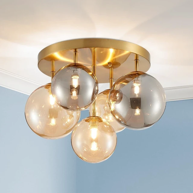Main image of AGV LIGHTING Flush Mount Ceiling Light Fixture, Modern Bubble Glass Ceiling Light with Black Metal Frame, 5-Light G9 Base Gold Brass Ceiling Chandelier for Bedroom Living Room Kitchen Dining Room