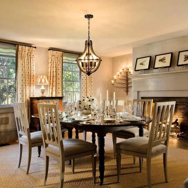 Alt view image 2 of 7 - 4-Light Farmhouse Dining Room Light Fixture, Adjustable Height Hanging Wood Vintage Pendant Lights for Kitchen Island Hallway Foyer Entryway Breakfast Area Bedroom