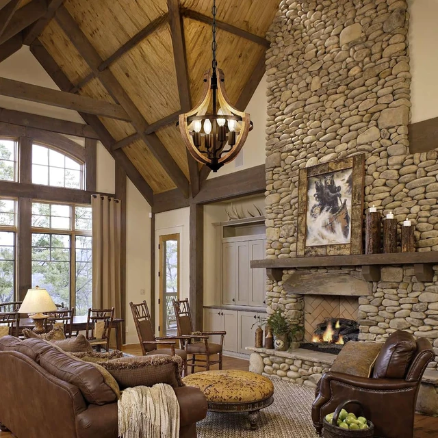 Alt view image 4 of 7 - 4-Light Farmhouse Dining Room Light Fixture, Adjustable Height Hanging Wood Vintage Pendant Lights for Kitchen Island Hallway Foyer Entryway Breakfast Area Bedroom