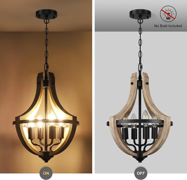 Alt view image 5 of 7 - 4-Light Farmhouse Dining Room Light Fixture, Adjustable Height Hanging Wood Vintage Pendant Lights for Kitchen Island Hallway Foyer Entryway Breakfast Area Bedroom