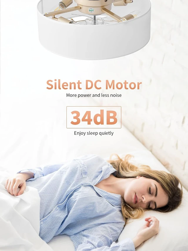 Alt view image 3 of 7 - Low Profile Ceiling Fans with Lights, 20" Flush Mount Ceiling Fan with Light, Boho Bladeless with 6 Speeds, Rattan Remote Control for Bedroom, Nursery, Living Room