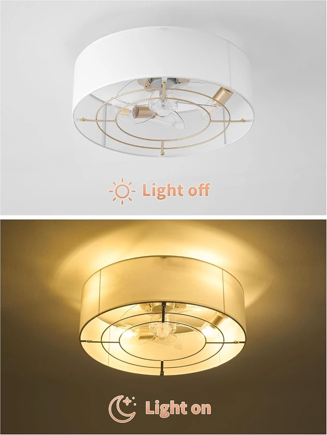 Alt view image 6 of 7 - Low Profile Ceiling Fans with Lights, 20" Flush Mount Ceiling Fan with Light, Boho Bladeless with 6 Speeds, Rattan Remote Control for Bedroom, Nursery, Living Room