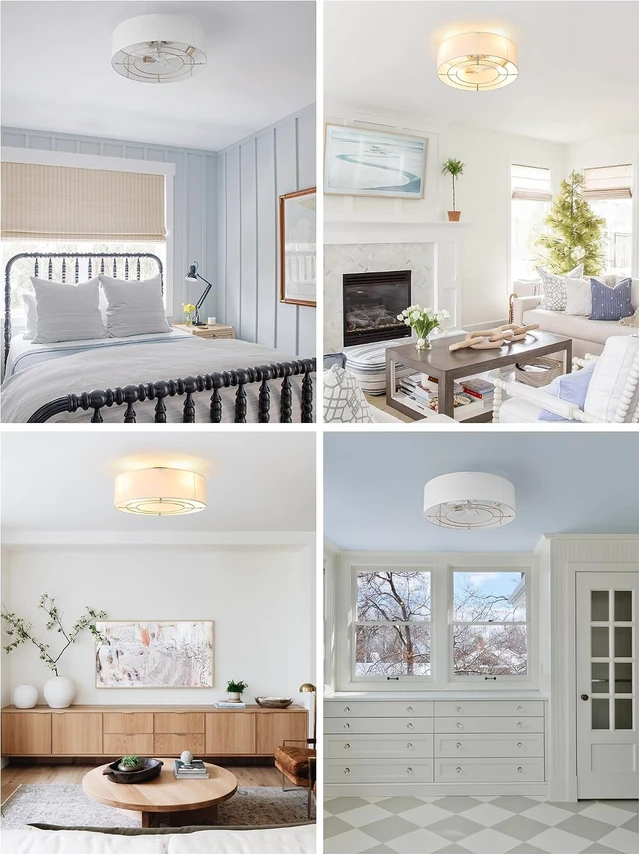 Alt view image 7 of 7 - Low Profile Ceiling Fans with Lights, 20" Flush Mount Ceiling Fan with Light, Boho Bladeless with 6 Speeds, Rattan Remote Control for Bedroom, Nursery, Living Room