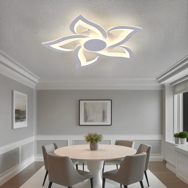 Alt view image 2 of 7 - 24" Modern Geometric Ceiling Light Fixture, White Dimmable 3 Colors LED Close to Ceiling Light Fixtures with Remote, Low Profile Flush Mount Ceiling Light for Kitchen, Living Room