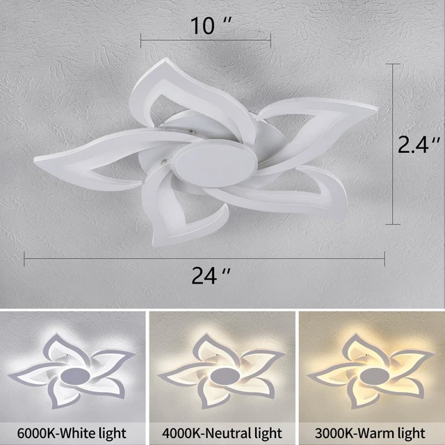 Alt view image 4 of 7 - 24" Modern Geometric Ceiling Light Fixture, White Dimmable 3 Colors LED Close to Ceiling Light Fixtures with Remote, Low Profile Flush Mount Ceiling Light for Kitchen, Living Room