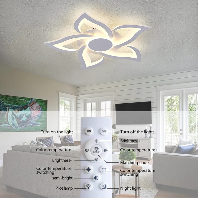 Alt view image 5 of 7 - 24" Modern Geometric Ceiling Light Fixture, White Dimmable 3 Colors LED Close to Ceiling Light Fixtures with Remote, Low Profile Flush Mount Ceiling Light for Kitchen, Living Room