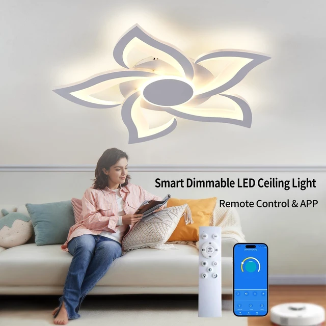Alt view image 6 of 7 - 24" Modern Geometric Ceiling Light Fixture, White Dimmable 3 Colors LED Close to Ceiling Light Fixtures with Remote, Low Profile Flush Mount Ceiling Light for Kitchen, Living Room