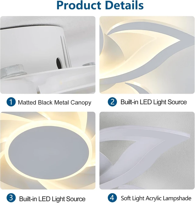 Alt view image 7 of 7 - 24" Modern Geometric Ceiling Light Fixture, White Dimmable 3 Colors LED Close to Ceiling Light Fixtures with Remote, Low Profile Flush Mount Ceiling Light for Kitchen, Living Room