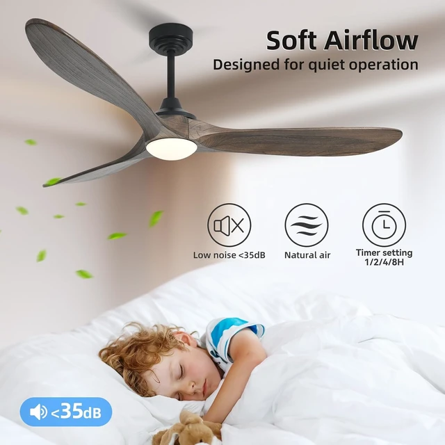 Alt view image 4 of 7 - 60 Outdoor Ceiling Fan with Light 3 Downrods, Smart Wood Ceiling Fan Compatible with Alexa/Google/App, 3 Blades Modern Walnut Wood Ceiling Fans for Kitchen Living Room Patio,Dark Brown