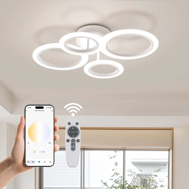 Main image of 48W LED Flush Mount Ceiling Light, 4 Ring Dimmable Ceiling Light Fixture