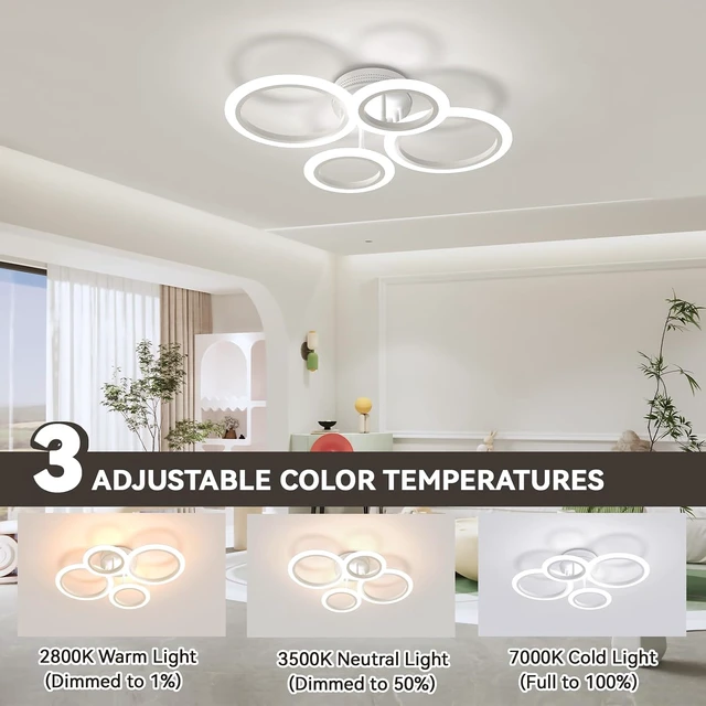 Alt view image 2 of 7 - 48W LED Flush Mount Ceiling Light, 4 Ring Dimmable Ceiling Light Fixture