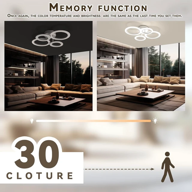 Alt view image 3 of 7 - 48W LED Flush Mount Ceiling Light, 4 Ring Dimmable Ceiling Light Fixture