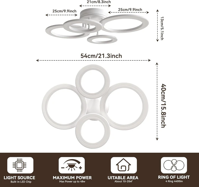 Alt view image 7 of 7 - 48W LED Flush Mount Ceiling Light, 4 Ring Dimmable Ceiling Light Fixture