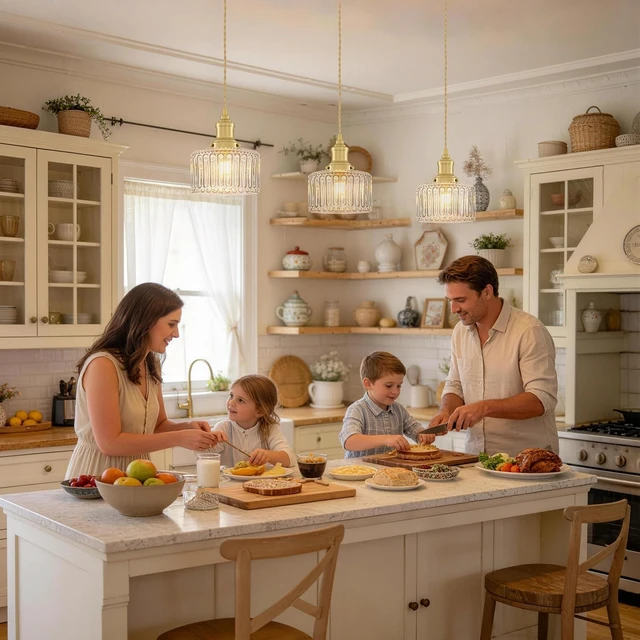 Alt view image 2 of 7 - Vintage Pendant Lights for Kitchen Gold Hanging Light for Hallway