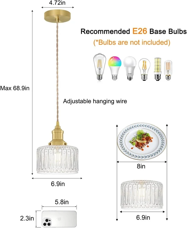 Alt view image 4 of 7 - Vintage Pendant Lights for Kitchen Gold Hanging Light for Hallway