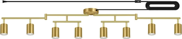 Main image of Plug in Track Lighting, LED Track Lighting Fixtures Ceiling Kit, Gold 8-Light Ceiling Light Plug-in, Wall Light with 15ft Power Cord, Rotatable Kitchen Spotlight for Bedroom(GU10 Socket, NO Bulb)