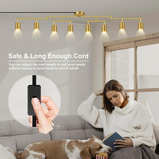 Alt view image 5 of 7 - Plug in Track Lighting, LED Track Lighting Fixtures Ceiling Kit, Gold 8-Light Ceiling Light Plug-in, Wall Light with 15ft Power Cord, Rotatable Kitchen Spotlight for Bedroom(GU10 Socket, NO Bulb)
