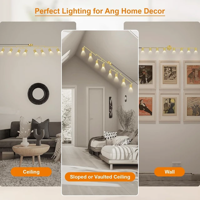 Alt view image 7 of 7 - Plug in Track Lighting, LED Track Lighting Fixtures Ceiling Kit, Gold 8-Light Ceiling Light Plug-in, Wall Light with 15ft Power Cord, Rotatable Kitchen Spotlight for Bedroom(GU10 Socket, NO Bulb)