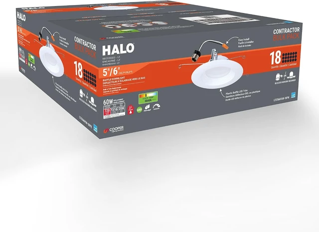 Alt view image 6 of 6 - HALO LTE 5/6 inch LED recessed Can Light Trim 3000K, dimmable 600lm 18PK