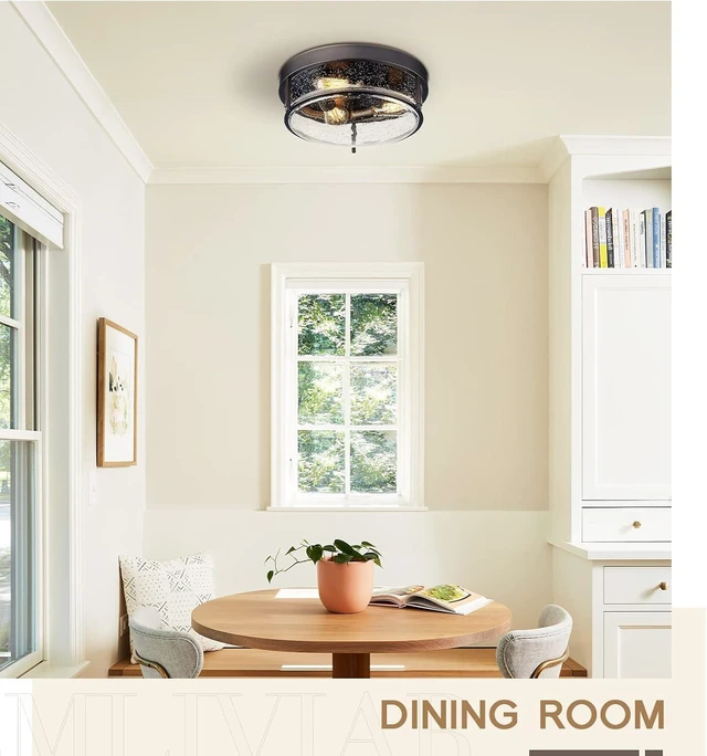 Alt view image 5 of 6 - Emliviar 15 Inch Farmhouse Flush Mount Ceiling Light Fixture, Outdoor 3-Light Ceiling Lamp for Porch Kitchen Living Room, Seeded Glass Oil Rubbed Bronze Finish, GE263MF ORB