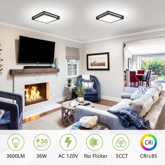 Alt view image 2 of 6 - Square Ceiling Light Fixture - 2 Pack 12 Inch 36W 3000K/3500K/4000K/5000K/6000K Adjustable Flush Mount Led Light for Bathroom Bedroom Kitchen Hallway