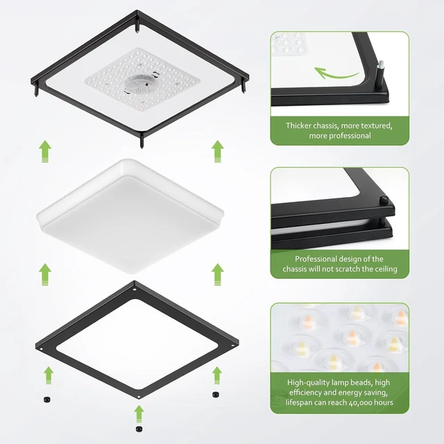 Alt view image 3 of 6 - Square Ceiling Light Fixture - 2 Pack 12 Inch 36W 3000K/3500K/4000K/5000K/6000K Adjustable Flush Mount Led Light for Bathroom Bedroom Kitchen Hallway