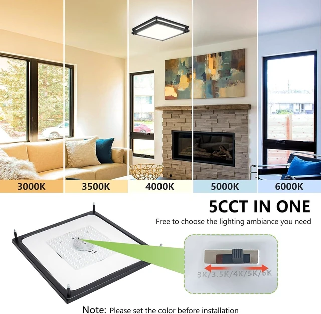 Alt view image 4 of 6 - Square Ceiling Light Fixture - 2 Pack 12 Inch 36W 3000K/3500K/4000K/5000K/6000K Adjustable Flush Mount Led Light for Bathroom Bedroom Kitchen Hallway