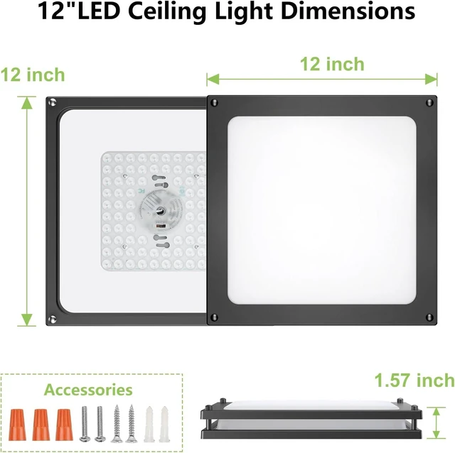 Alt view image 6 of 6 - Square Ceiling Light Fixture - 2 Pack 12 Inch 36W 3000K/3500K/4000K/5000K/6000K Adjustable Flush Mount Led Light for Bathroom Bedroom Kitchen Hallway