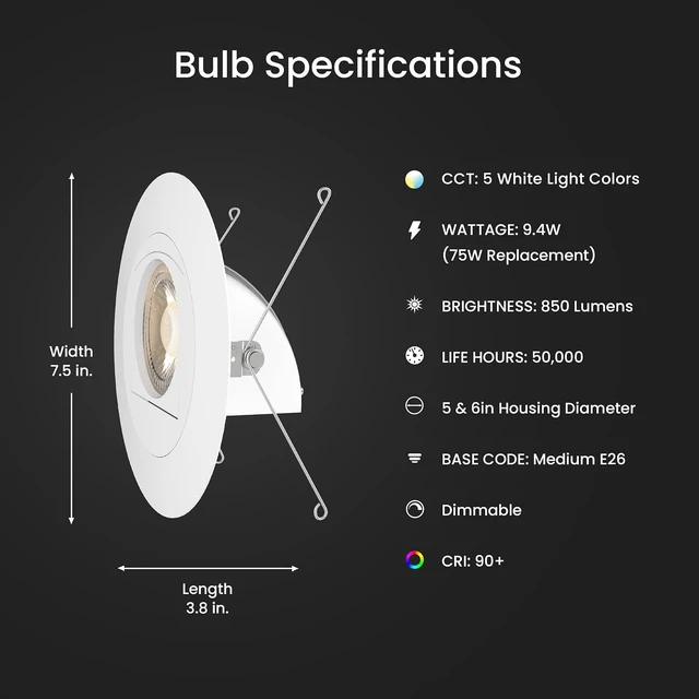 Alt view image 2 of 7 - Feit Electric 5/6 Inch LED Directional Downlight, 75W Eq, 5CCT Selectable