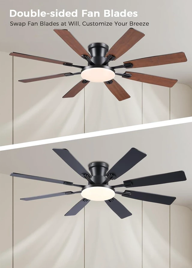 Alt view image 3 of 7 - JSAITEE 60Inch Ceiling Fan with Lights, Large Low Profile Flush Mount,Brown
