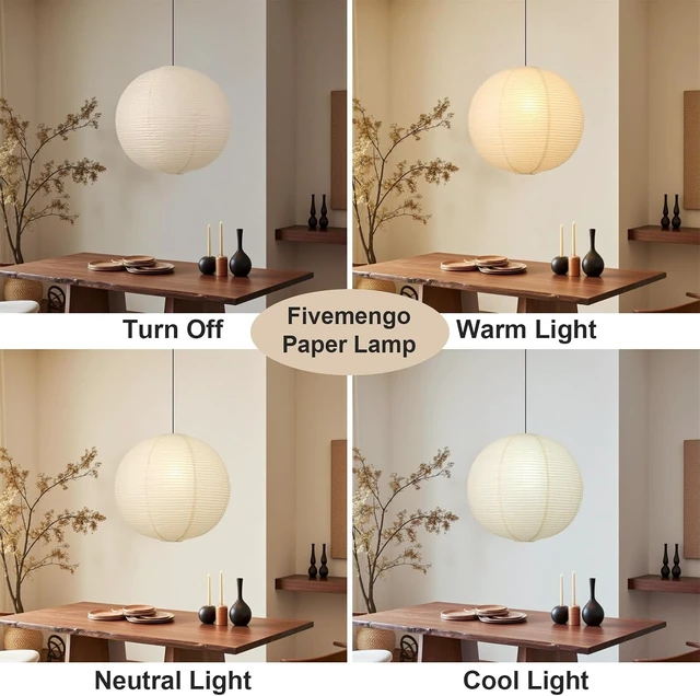 Alt view image 7 of 7 - Large Paper Pendant Light with Cord and Canopy, 23.6in Off White