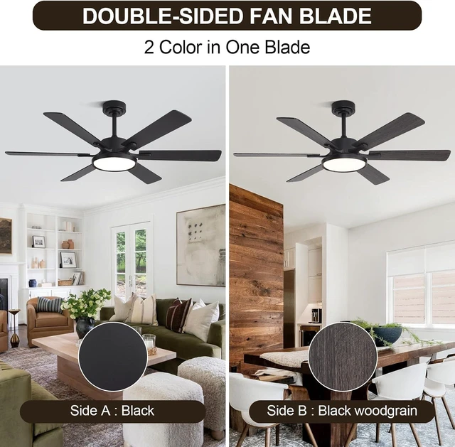 Alt view image 5 of 7 - 52in Black Low Profile Ceiling Fan with Light, Remote Control, 6 Blades, Dimmable LED, Flush Mount, Reversible, 6 Speeds, Ultra Quiet, Indoor Use, Bonus Wall Switch, Outdoor Rated
