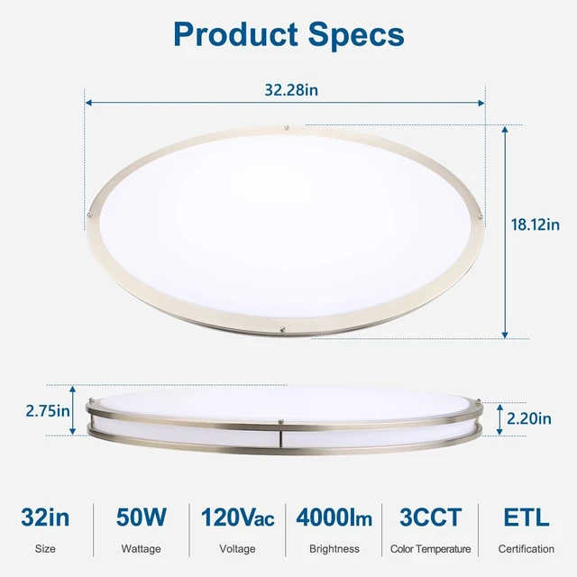 Alt view image 5 of 7 - DAKASON 32 Inch Oval LED Flush Mount Ceiling Light Fixture for Kitchen 50W