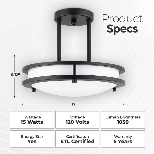 Alt view image 2 of 6 - Diodesy- Semi Flush Mount Double Ring Ceiling Light 12-Inch Modern Close to Ceiling LED Light Fixture Oil Rubbed Bronze for Hallway Bedroom Living Room Kitchen Dimmable 30K/40K/50K 3CCT 15W 1050 Lumen