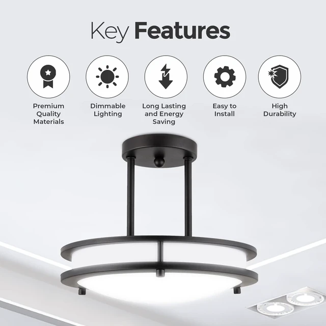 Alt view image 4 of 6 - Diodesy- Semi Flush Mount Double Ring Ceiling Light 12-Inch Modern Close to Ceiling LED Light Fixture Oil Rubbed Bronze for Hallway Bedroom Living Room Kitchen Dimmable 30K/40K/50K 3CCT 15W 1050 Lumen