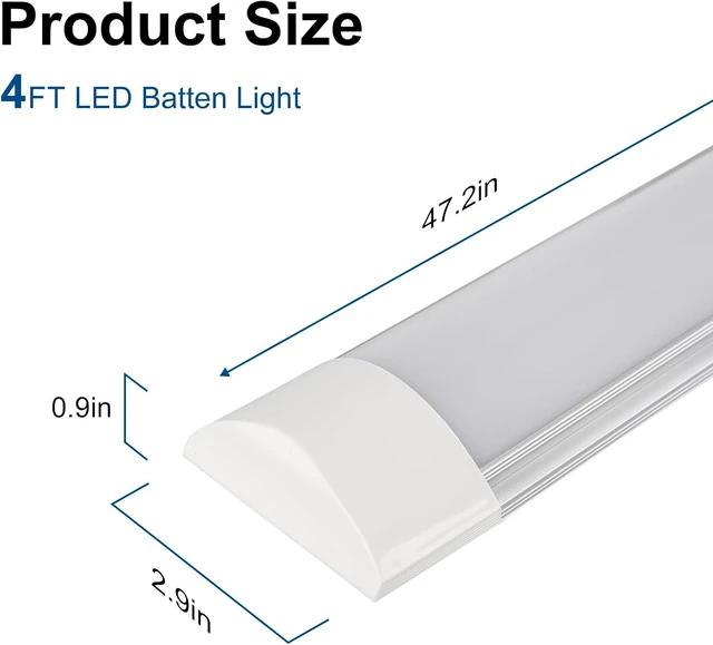 Alt view image 2 of 7 - 2 Packs 4FT LED Batten Light, Ultra-Thin Ceiling Surface Mounted Light, 40W, 4000K, IP20, LED Ceiling Lamp for Garage, Shop, Hallway, Office, Market, ver.2