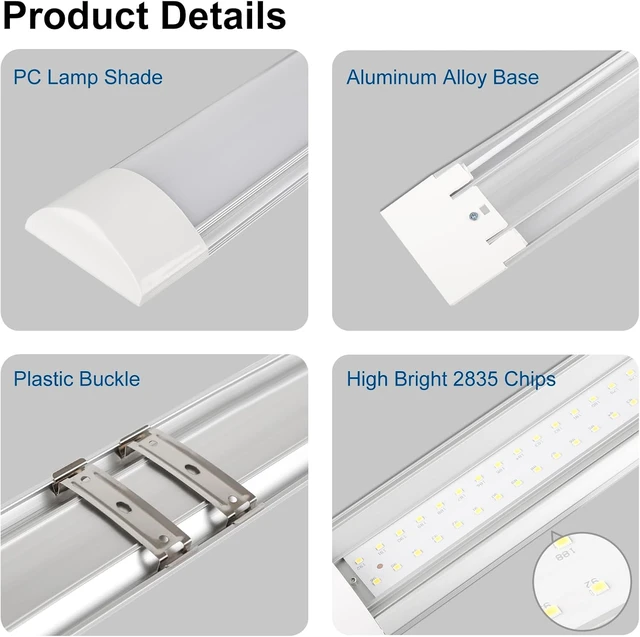 Alt view image 5 of 7 - 2 Packs 4FT LED Batten Light, Ultra-Thin Ceiling Surface Mounted Light, 40W, 4000K, IP20, LED Ceiling Lamp for Garage, Shop, Hallway, Office, Market, ver.2
