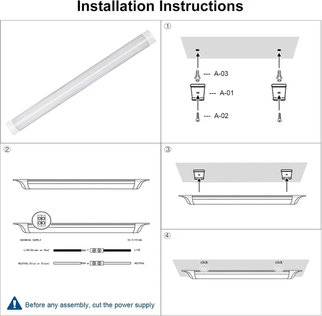 Alt view image 6 of 7 - 2 Packs 4FT LED Batten Light, Ultra-Thin Ceiling Surface Mounted Light, 40W, 4000K, IP20, LED Ceiling Lamp for Garage, Shop, Hallway, Office, Market, ver.2