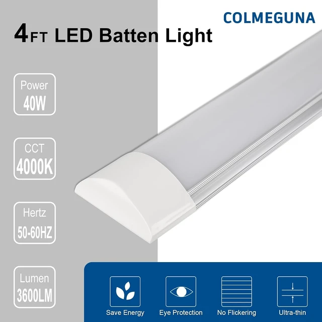 Alt view image 4 of 7 - 2 Packs 4FT LED Batten Light, Ultra-Thin Ceiling Surface Mounted Light, 40W, 4000K, IP20, LED Ceiling Lamp for Garage, Shop, Hallway, Office, Market, ver.2