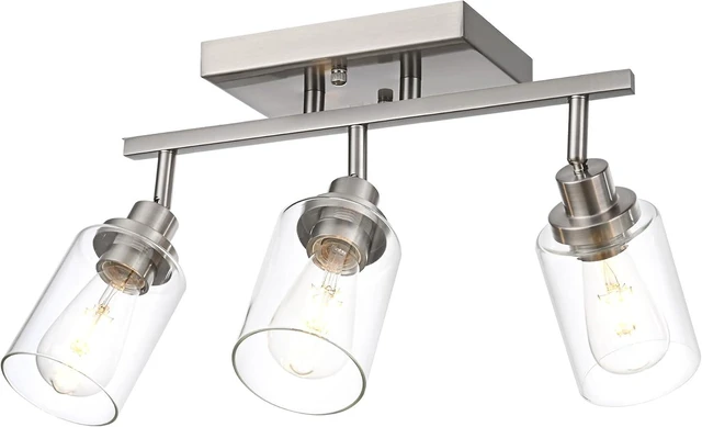 Main image of 3 Light Track Lighting Kit Brushed Nickel Kitchen Track Lighting Fixtures Ceiling Mount Bathroom Vanity Wall Scones Light Fixture with Clear Glass, Rotatable Spotlight for Kitchen Shop Hallway