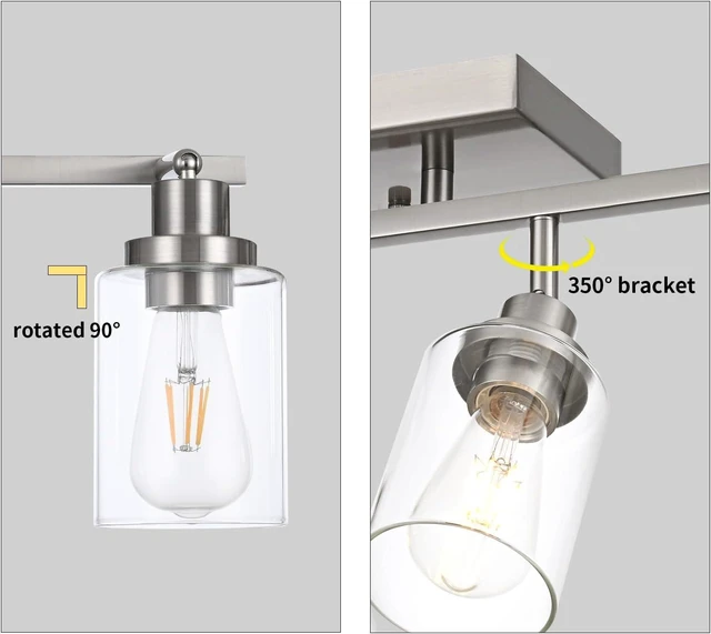 Alt view image 5 of 7 - 3 Light Track Lighting Kit Brushed Nickel Kitchen Track Lighting Fixtures Ceiling Mount Bathroom Vanity Wall Scones Light Fixture with Clear Glass, Rotatable Spotlight for Kitchen Shop Hallway