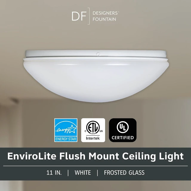 Alt view image 2 of 6 - Designers Fountain EnviroLite Flush Mount Ceiling Light, 11 Inch LED Round Glass Lighting Fixture for Kitchen, Bedroom, Bathroom, and Hallway, White, EV1011C5C-06