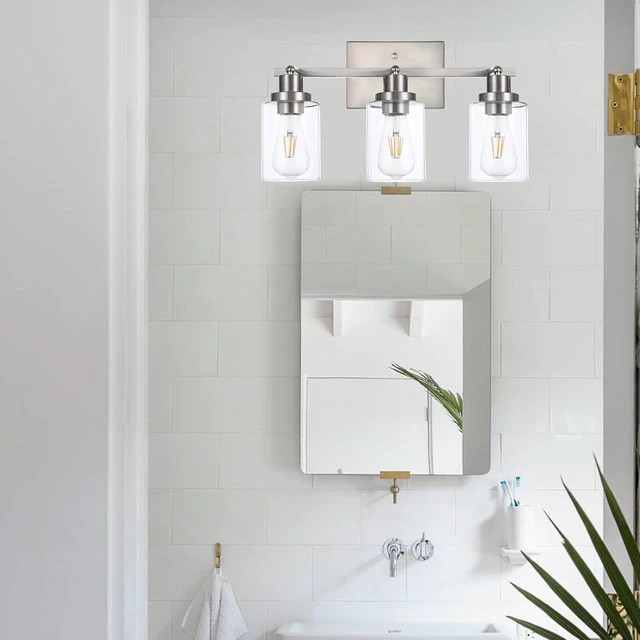 Alt view image 7 of 7 - 3 Light Track Lighting Kit Brushed Nickel Kitchen Track Lighting Fixtures Ceiling Mount Bathroom Vanity Wall Scones Light Fixture with Clear Glass, Rotatable Spotlight for Kitchen Shop Hallway