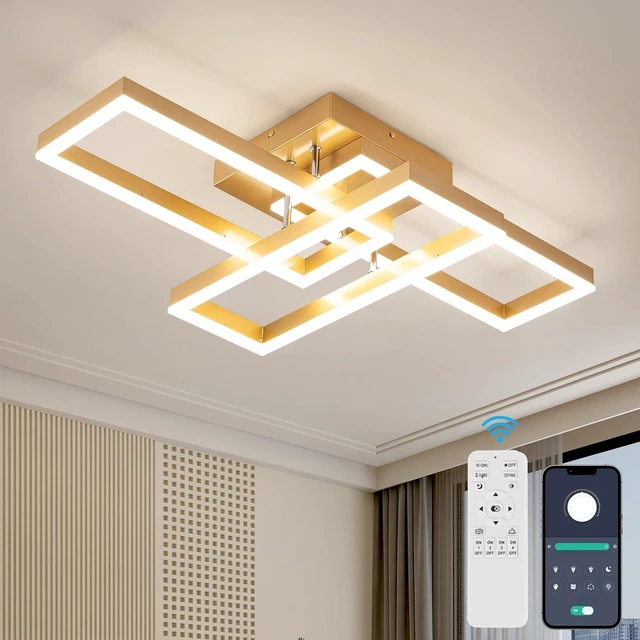 Main image of EIDISUNY Modern Led Ceiling Light Fixtures, Black Flush Mount 3-Square Ceiling Light with Remote Control&APP, Dimmable, 40W Acrylic for Bedroom, Kitchen, Dining Room(Gold)