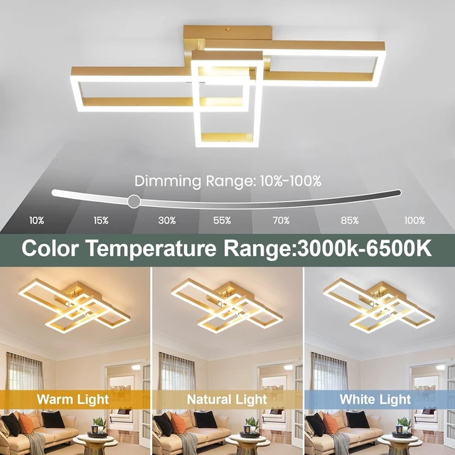 Alt view image 2 of 7 - EIDISUNY Modern Led Ceiling Light Fixtures, Black Flush Mount 3-Square Ceiling Light with Remote Control&APP, Dimmable, 40W Acrylic for Bedroom, Kitchen, Dining Room(Gold)