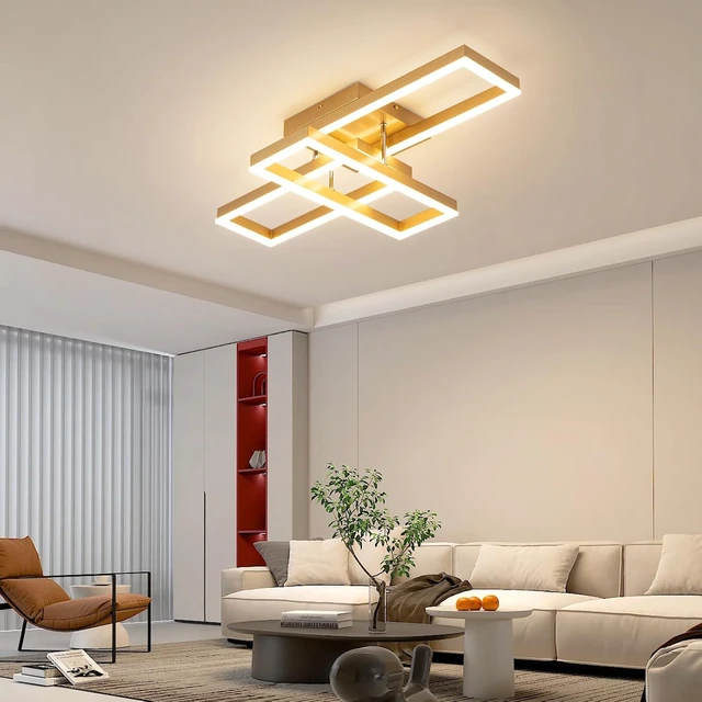 Alt view image 6 of 7 - EIDISUNY Modern Led Ceiling Light Fixtures, Black Flush Mount 3-Square Ceiling Light with Remote Control&APP, Dimmable, 40W Acrylic for Bedroom, Kitchen, Dining Room(Gold)