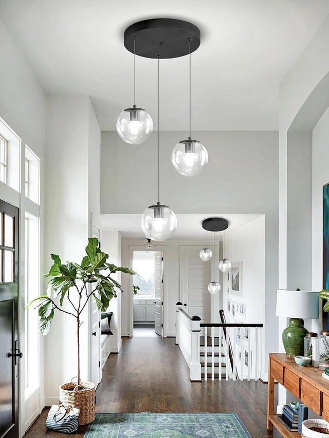 Main image of ykolupty 3-Light Small Chandelier LED Modern Glass Globe Pendant Light Chandeliers for Entryway Lighting Fixture Bedroom and Dining Room