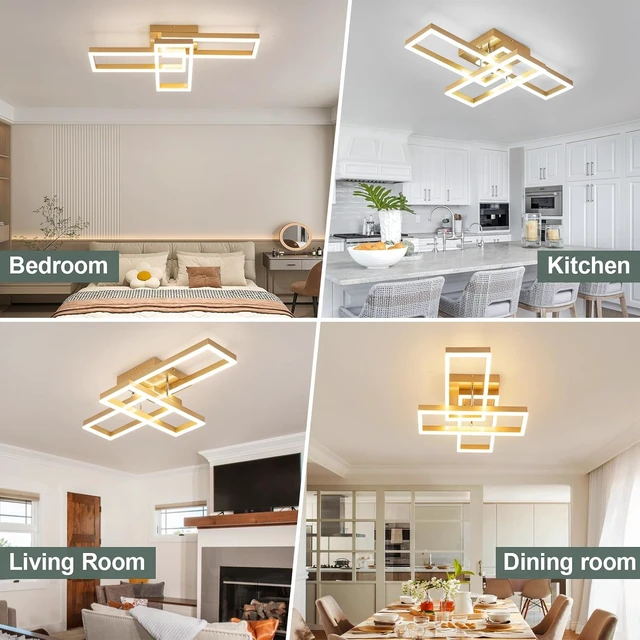 Alt view image 7 of 7 - EIDISUNY Modern Led Ceiling Light Fixtures, Black Flush Mount 3-Square Ceiling Light with Remote Control&APP, Dimmable, 40W Acrylic for Bedroom, Kitchen, Dining Room(Gold)