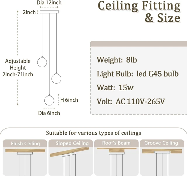 Alt view image 5 of 7 - ykolupty 3-Light Small Chandelier LED Modern Glass Globe Pendant Light Chandeliers for Entryway Lighting Fixture Bedroom and Dining Room